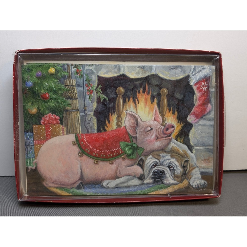 Leanin Tree C72004 Pig Bulldog Christmas Cards 8 with Envelopes Partial Box